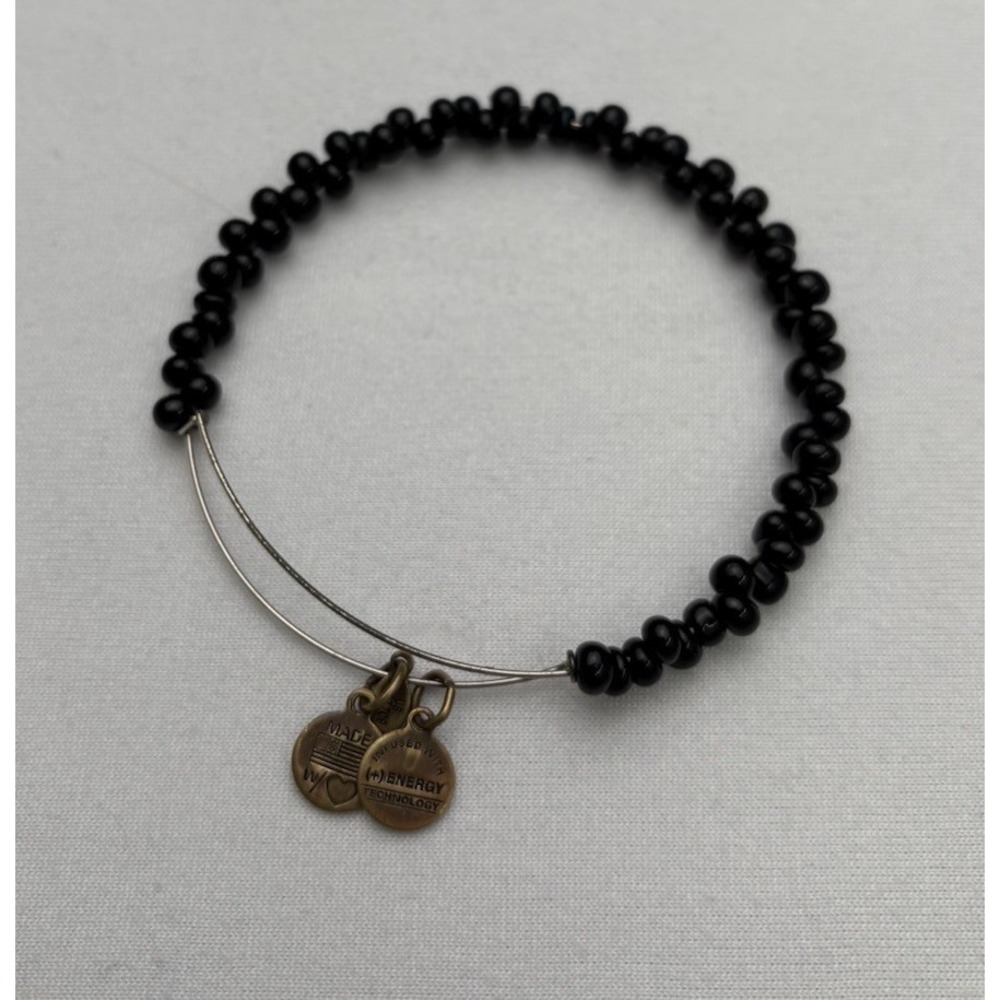 Alex And‎ Ani Black Beaded Bracelet Made In USA Easy Slide On Minimalist Chic
